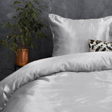 Luxury Satin Microfibre Duvet Cover Set Beauty Skin Care | Silver | Single - 140cm (W) x 220cm (L) - The Bedding & Blankets Store