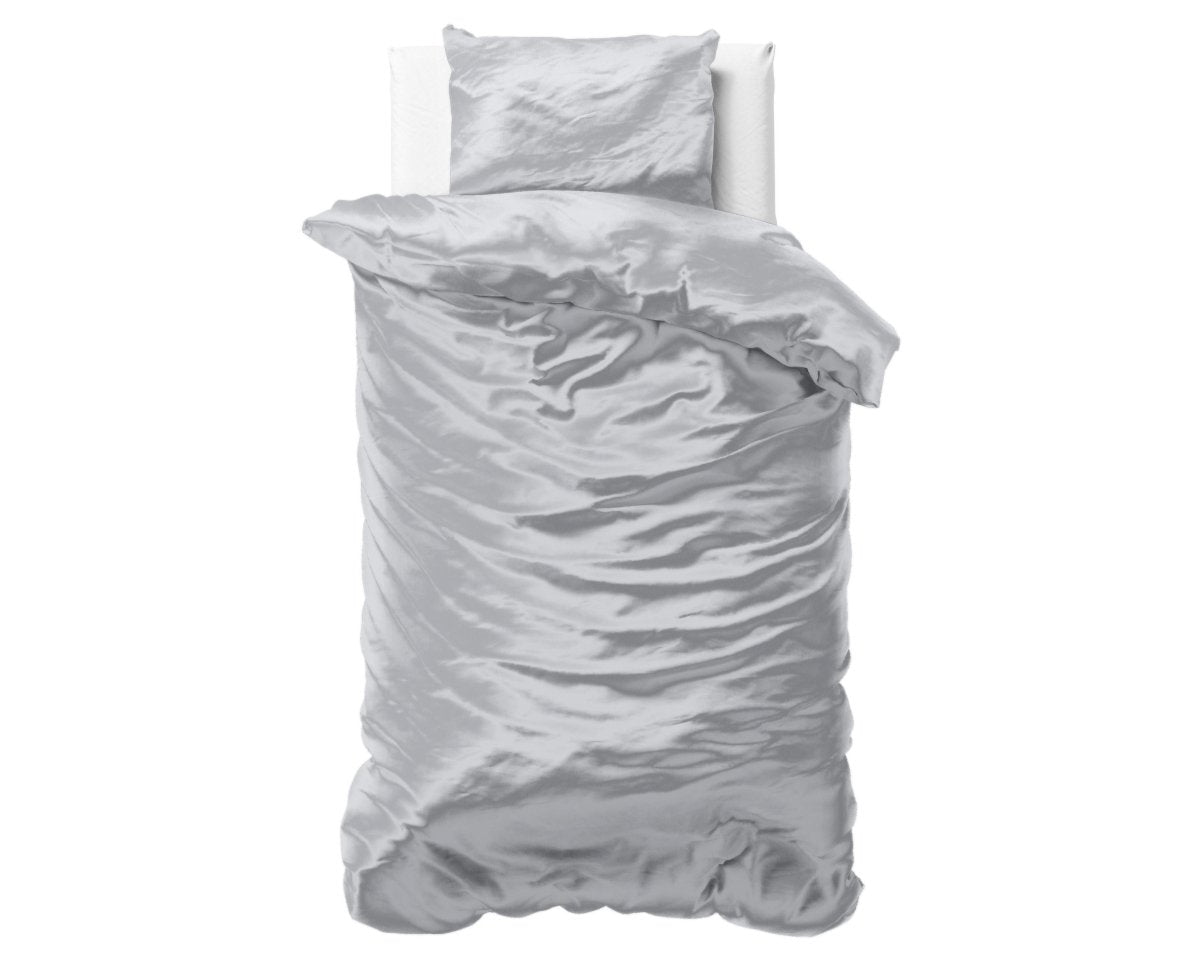 Luxury Satin Microfibre Duvet Cover Set Beauty Skin Care | Silver | Single - 140cm (W) x 220cm (L) - The Bedding & Blankets Store