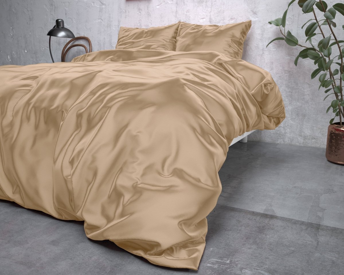 Luxury Satin Microfibre Duvet Cover Set Beauty Skin Care | Taupe | Single - 140cm (W) x 220cm (L) - The Bedding & Blankets Store
