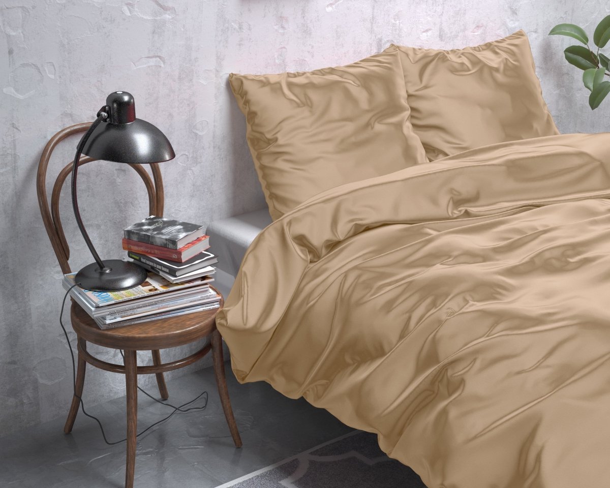 Luxury Satin Microfibre Duvet Cover Set Beauty Skin Care | Taupe | Single - 140cm (W) x 220cm (L) - The Bedding & Blankets Store