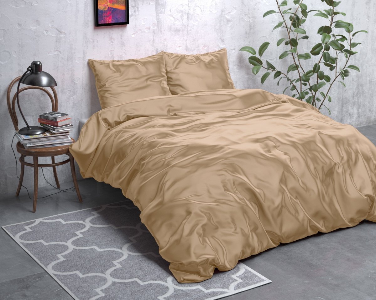 Luxury Satin Microfibre Duvet Cover Set Beauty Skin Care | Taupe | Single - 140cm (W) x 220cm (L) - The Bedding & Blankets Store