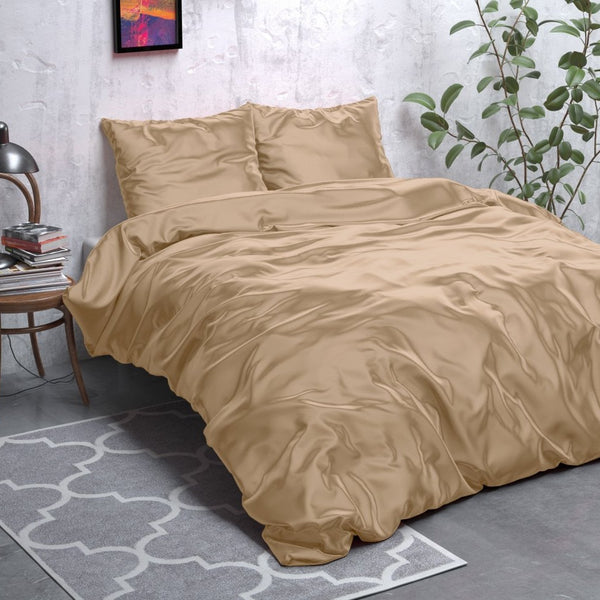Luxury Satin Microfibre Duvet Cover Set Beauty Skin Care | Taupe | Single - 140cm (W) x 220cm (L) - The Bedding & Blankets Store