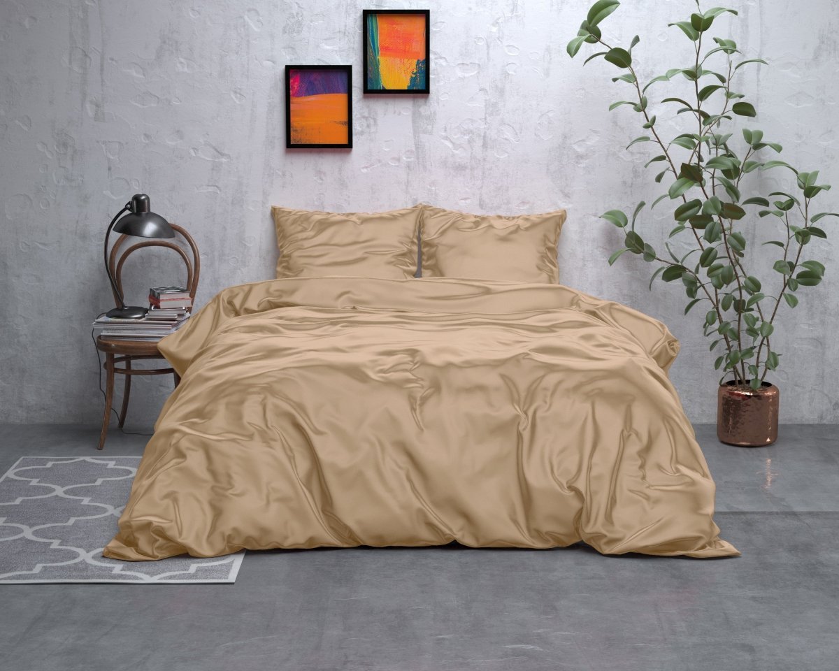 Luxury Satin Microfibre Duvet Cover Set Beauty Skin Care | Taupe | Single - 140cm (W) x 220cm (L) - The Bedding & Blankets Store