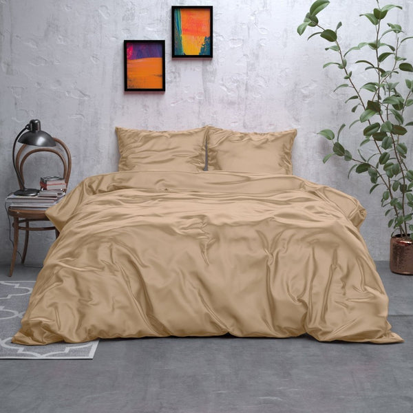 Luxury Satin Microfibre Duvet Cover Set Beauty Skin Care | Taupe | Single - 140cm (W) x 220cm (L) - The Bedding & Blankets Store