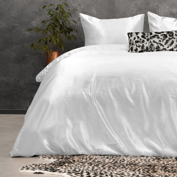 Luxury Satin Microfibre Duvet Cover Set Beauty Skin Care | White | Single - 140cm (W) x 220cm (L) - The Bedding & Blankets Store