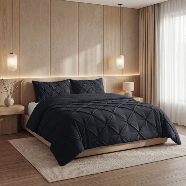 Microfibre Coverless Duvet Pintuck | Anthracite | Single - 140cm (W) x 200cm (L) - The Bedding & Blankets Store