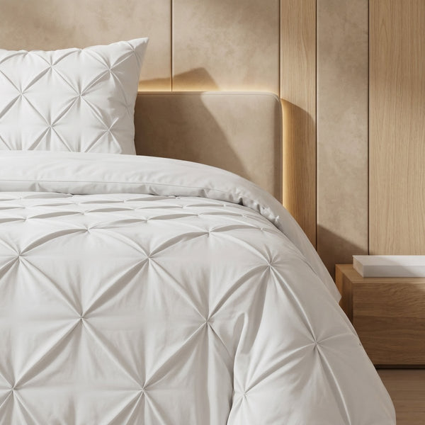 Microfibre Coverless Duvet Pintuck | Off White | Single - 140cm (W) x 200cm (L) - The Bedding & Blankets Store