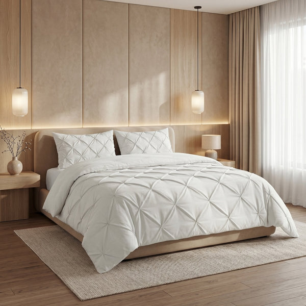 Microfibre Coverless Duvet Pintuck | Off White | Single - 140cm (W) x 200cm (L) - The Bedding & Blankets Store