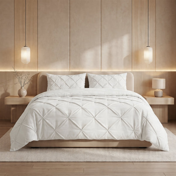 Microfibre Coverless Duvet Pintuck | Off White | Single - 140cm (W) x 200cm (L) - The Bedding & Blankets Store
