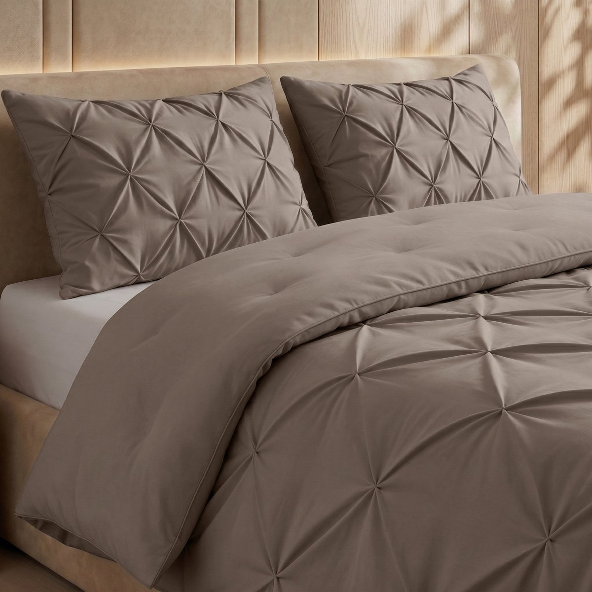 Microfibre Coverless Duvet Pintuck | Taupe | Single - 140cm (W) x 200cm (L) - The Bedding & Blankets Store