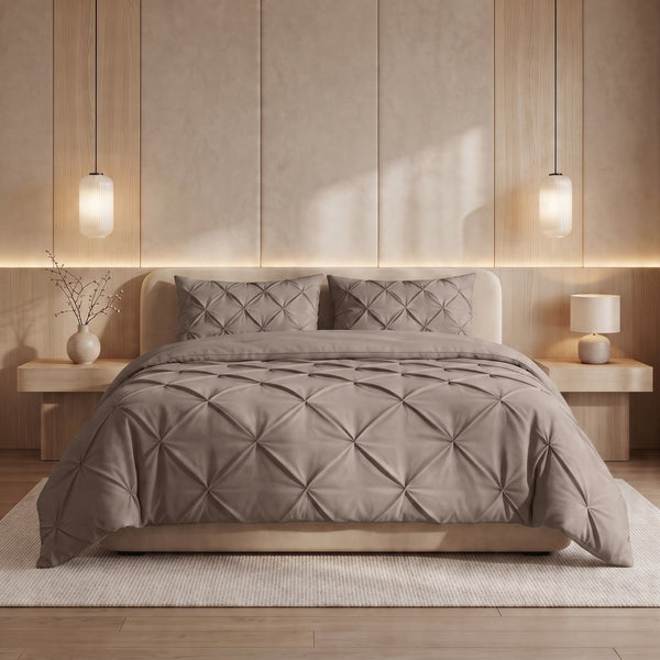 Microfibre Coverless Duvet Pintuck | Taupe | Single - 140cm (W) x 200cm (L) - The Bedding & Blankets Store