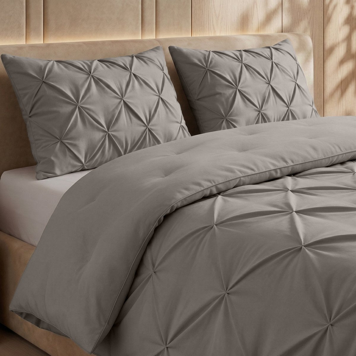 Microfibre Coverless Duvet Pintuck | Taupe/Grey | Single - 140cm (W) x 200cm (L) - The Bedding & Blankets Store