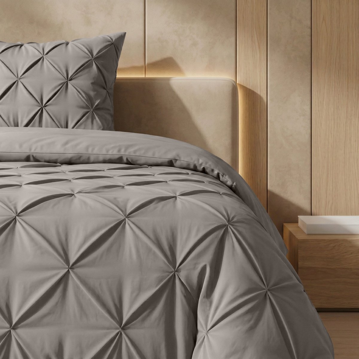 Microfibre Coverless Duvet Pintuck | Taupe/Grey | Single - 140cm (W) x 200cm (L) - The Bedding & Blankets Store