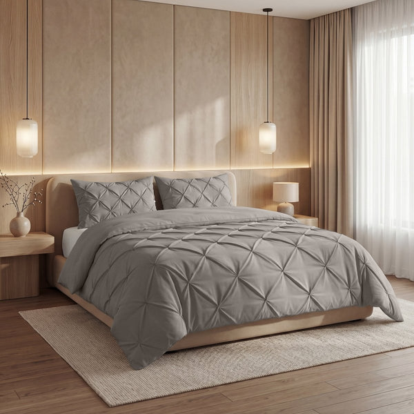 Microfibre Coverless Duvet Pintuck | Taupe/Grey | Single - 140cm (W) x 200cm (L) - The Bedding & Blankets Store