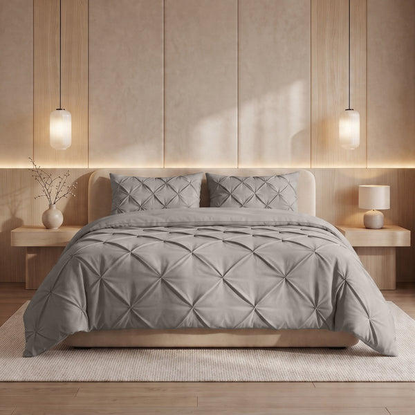Microfibre Coverless Duvet Pintuck | Taupe/Grey | Single - 140cm (W) x 200cm (L) - The Bedding & Blankets Store