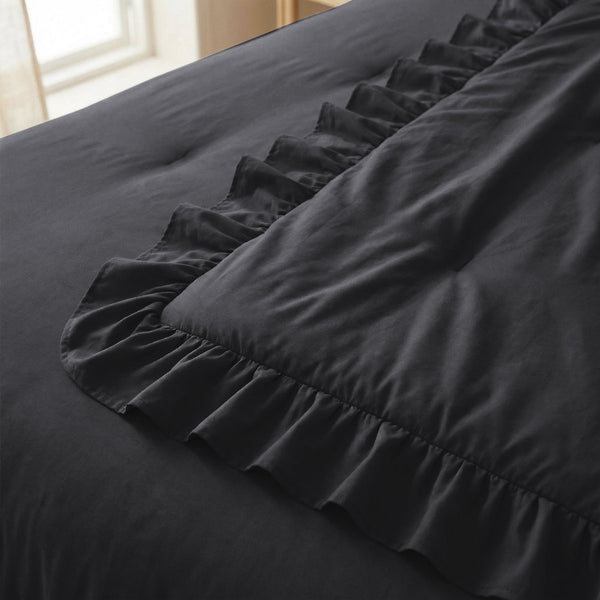 Microfibre Coverless Duvet Ruffles | Anthracite | Single - 140cm (W) x 200cm (L) - The Bedding & Blankets Store