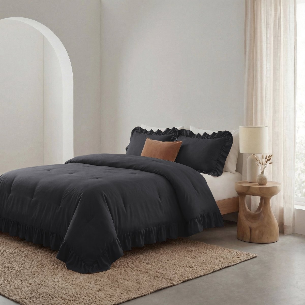 Microfibre Coverless Duvet Ruffles | Anthracite | Single - 140cm (W) x 200cm (L) - The Bedding & Blankets Store
