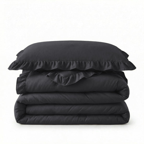 Microfibre Coverless Duvet Ruffles | Anthracite | Single - 140cm (W) x 200cm (L) - The Bedding & Blankets Store