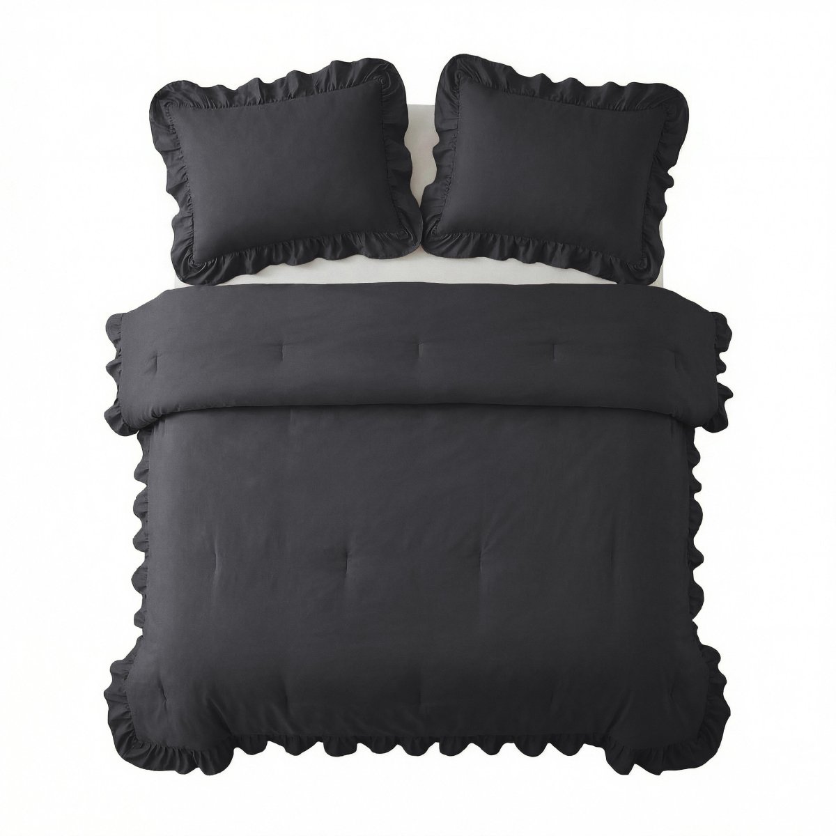 Microfibre Coverless Duvet Ruffles | Anthracite | Single - 140cm (W) x 200cm (L) - The Bedding & Blankets Store