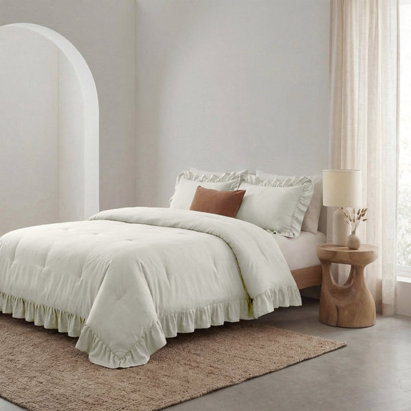Microfibre Coverless Duvet Ruffles | Off White | Single - 140cm (W) x 200cm (L) - The Bedding & Blankets Store