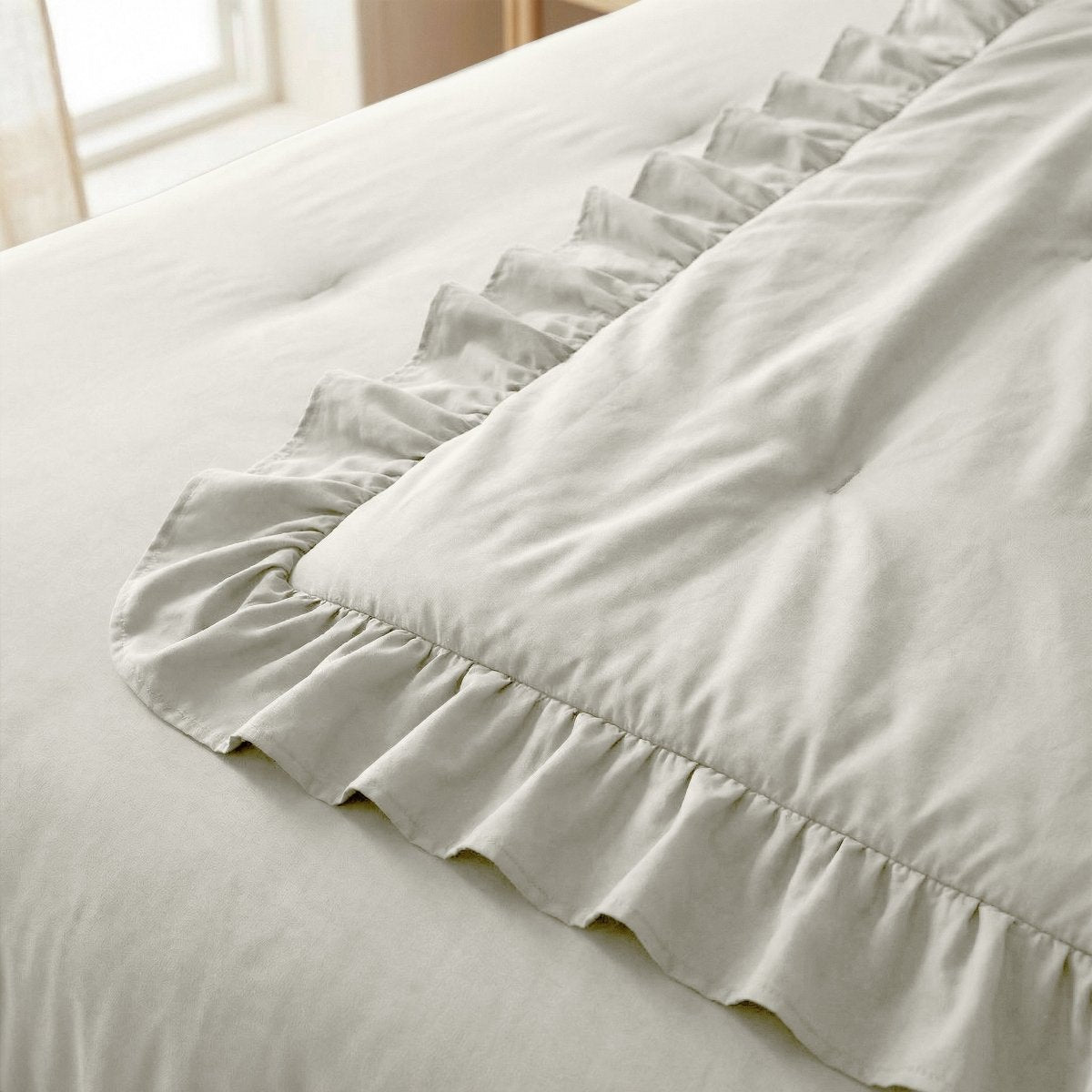 Microfibre Coverless Duvet Ruffles | Off White | Single - 140cm (W) x 200cm (L) - The Bedding & Blankets Store
