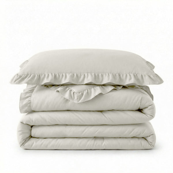Microfibre Coverless Duvet Ruffles | Off White | Single - 140cm (W) x 200cm (L) - The Bedding & Blankets Store