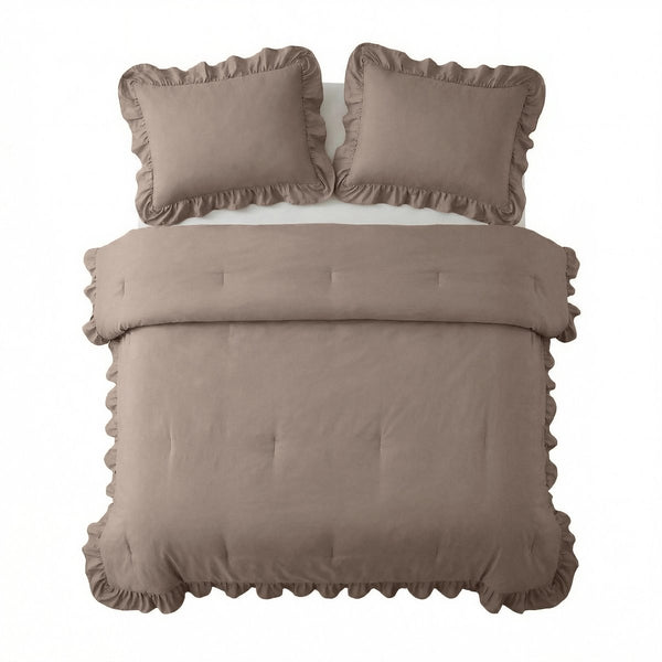 Microfibre Coverless Duvet Ruffles | Taupe | Single - 140cm (W) x 200cm (L) - The Bedding & Blankets Store