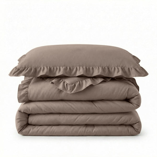 Microfibre Coverless Duvet Ruffles | Taupe | Single - 140cm (W) x 200cm (L) - The Bedding & Blankets Store