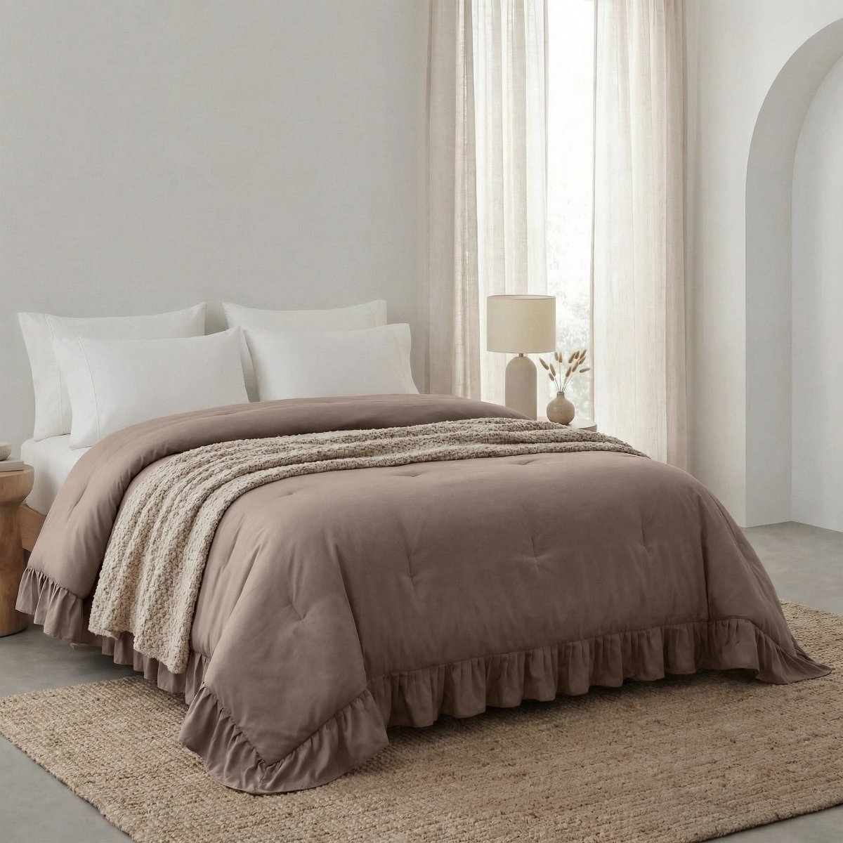 Microfibre Coverless Duvet Ruffles | Taupe | Single - 140cm (W) x 200cm (L) - The Bedding & Blankets Store