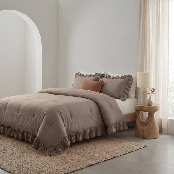 Microfibre Coverless Duvet Ruffles | Taupe | Single - 140cm (W) x 200cm (L) - The Bedding & Blankets Store