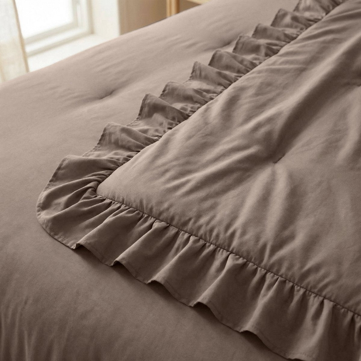 Microfibre Coverless Duvet Ruffles | Taupe | Single - 140cm (W) x 200cm (L) - The Bedding & Blankets Store
