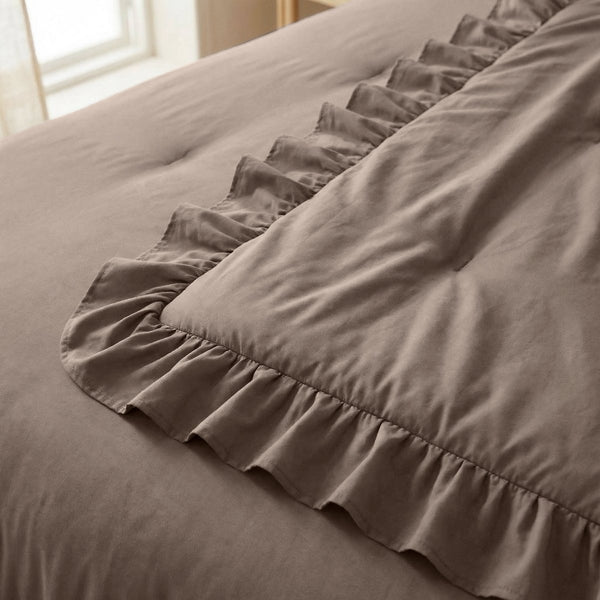 Microfibre Coverless Duvet Ruffles | Taupe | Single - 140cm (W) x 200cm (L) - The Bedding & Blankets Store