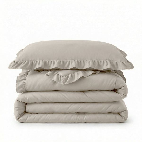 Microfibre Coverless Duvet Ruffles | Taupe/Grey | Single - 140cm (W) x 200cm (L) - The Bedding & Blankets Store