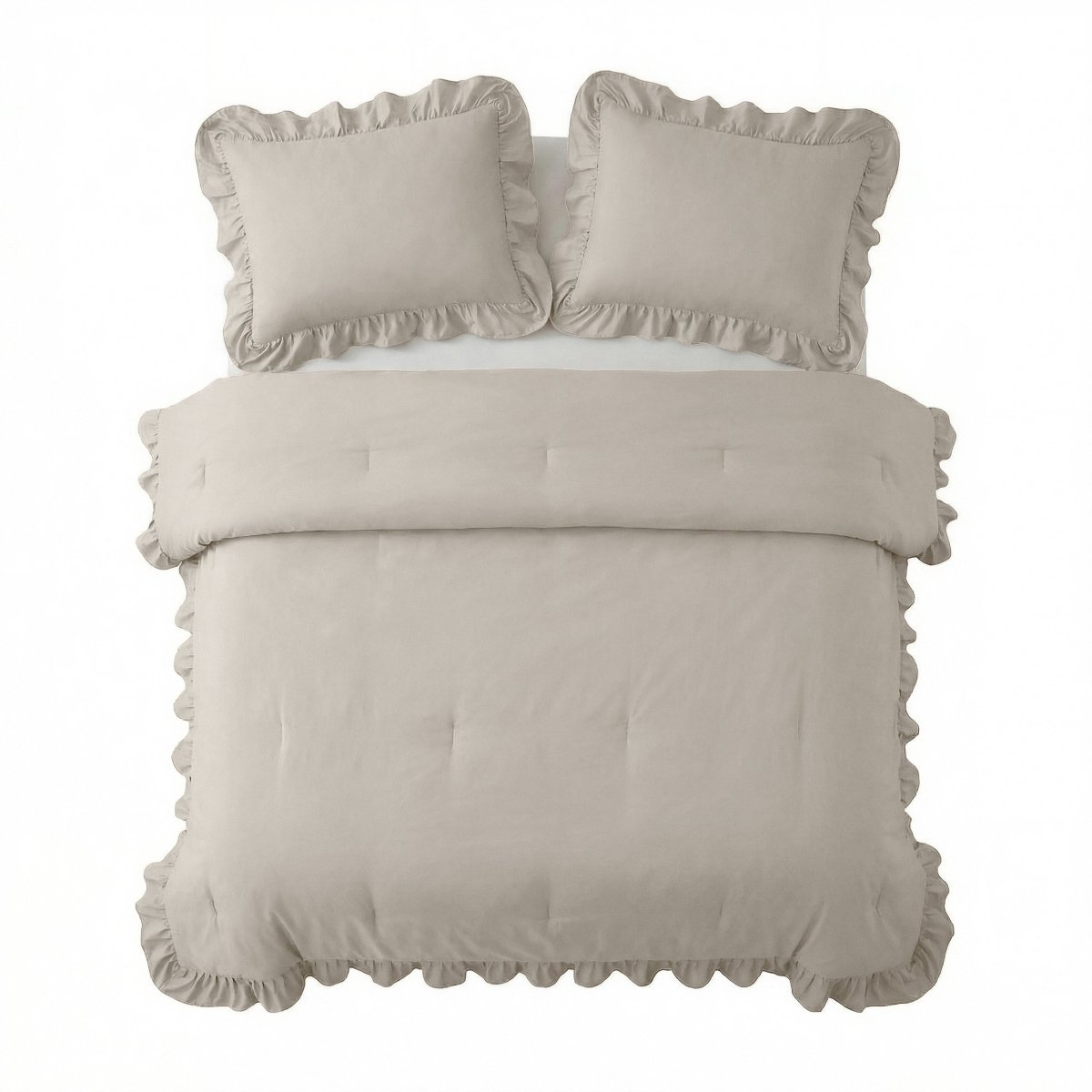 Microfibre Coverless Duvet Ruffles | Taupe/Grey | Single - 140cm (W) x 200cm (L) - The Bedding & Blankets Store