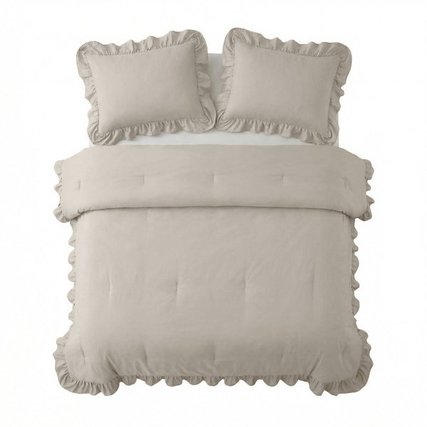 Microfibre Coverless Duvet Ruffles | Taupe/Grey | Single - 140cm (W) x 200cm (L) - The Bedding & Blankets Store