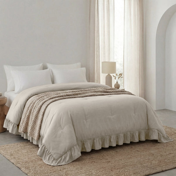 Microfibre Coverless Duvet Ruffles | Taupe/Grey | Single - 140cm (W) x 200cm (L) - The Bedding & Blankets Store