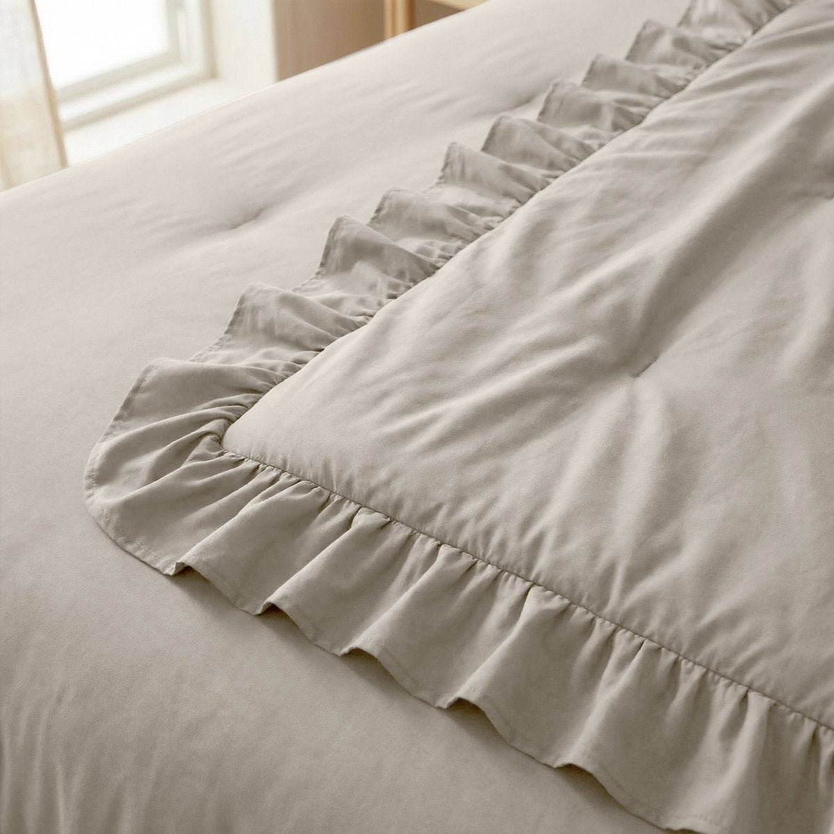 Microfibre Coverless Duvet Ruffles | Taupe/Grey | Single - 140cm (W) x 200cm (L) - The Bedding & Blankets Store