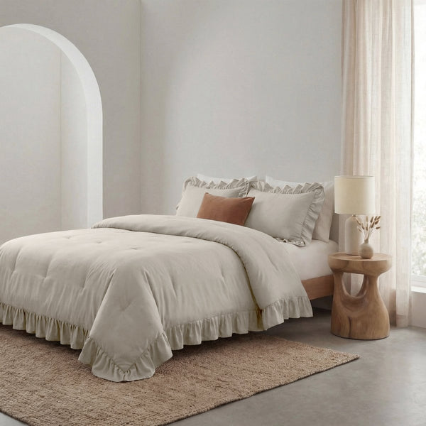 Microfibre Coverless Duvet Ruffles | Taupe/Grey | Single - 140cm (W) x 200cm (L) - The Bedding & Blankets Store