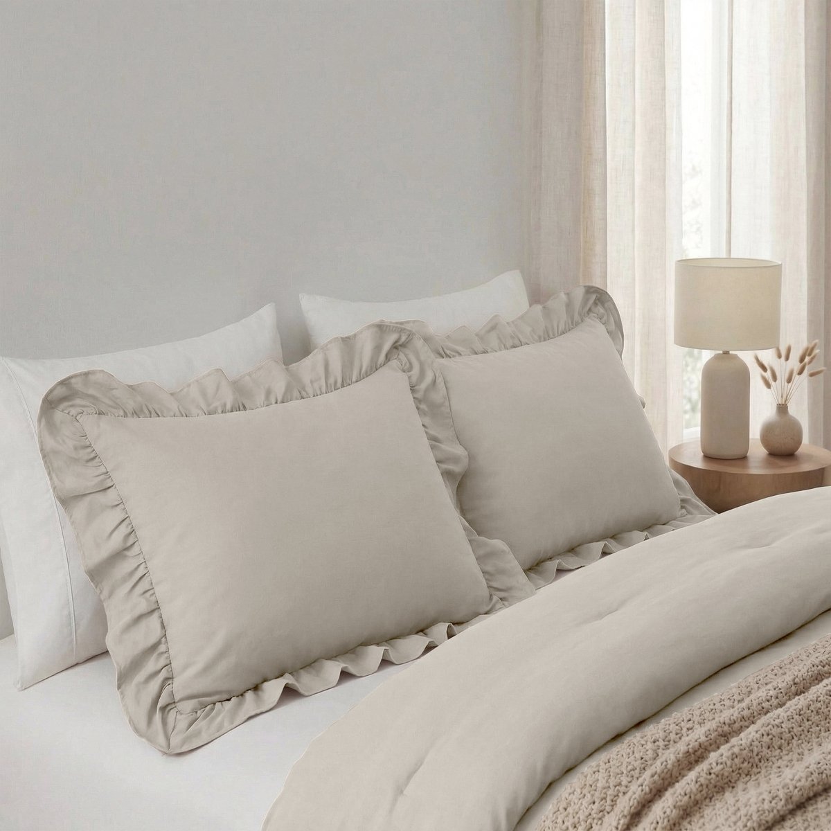Microfibre Coverless Duvet Ruffles | Taupe/Grey | Single - 140cm (W) x 200cm (L) - The Bedding & Blankets Store