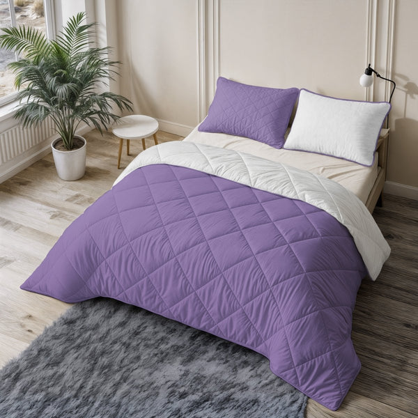 Microfibre Coverless Duvet Uni | Beige/Lavender | Single - 140cm (W) x 200cm (L) - The Bedding & Blankets Store