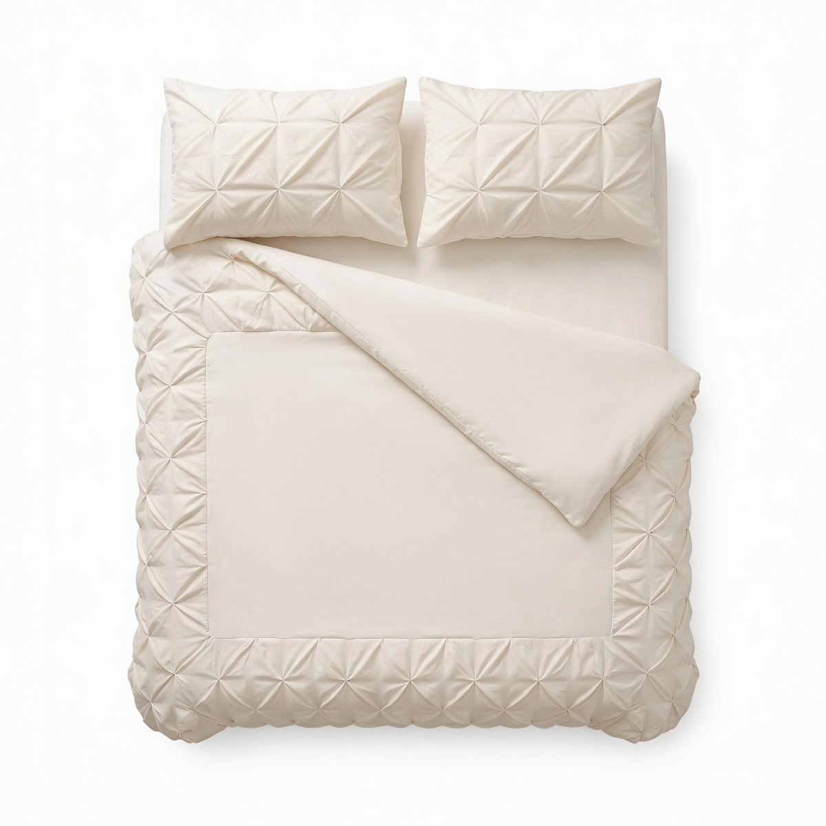 Microfibre Duvet Cover Set Border Pintuck | Beige | King Long - 240cm (W) x 220cm (L) - The Bedding & Blankets Store