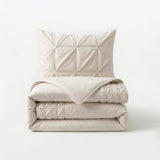 Microfibre Duvet Cover Set Border Pintuck | Beige | King Long - 240cm (W) x 220cm (L) - The Bedding & Blankets Store
