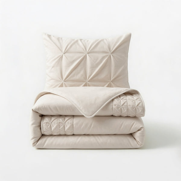 Microfibre Duvet Cover Set Border Pintuck | Beige | King Long - 240cm (W) x 220cm (L) - The Bedding & Blankets Store