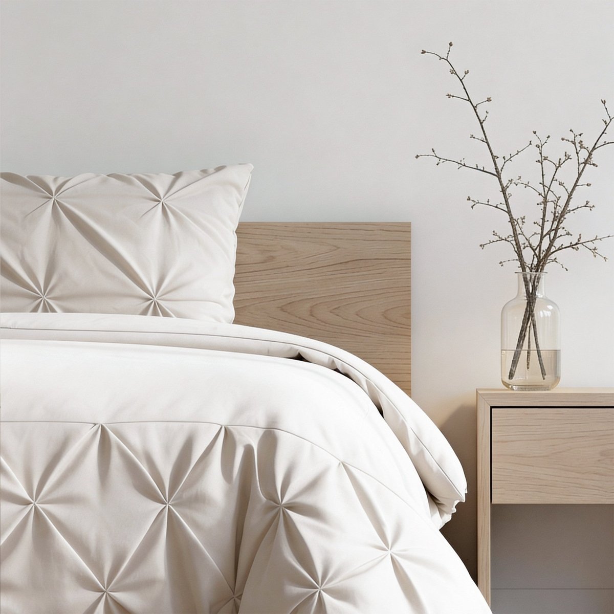 Microfibre Duvet Cover Set Border Pintuck | Beige | King Long - 240cm (W) x 220cm (L) - The Bedding & Blankets Store