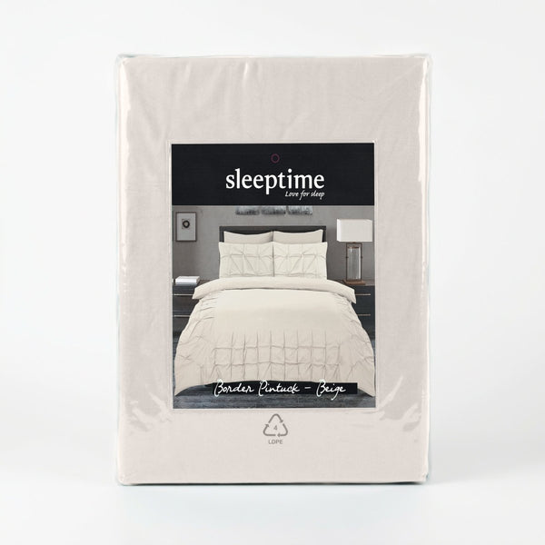 Microfibre Duvet Cover Set Border Pintuck | Beige | King Long - 240cm (W) x 220cm (L) - The Bedding & Blankets Store