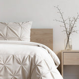 Microfibre Duvet Cover Set Border Pintuck | Beige | King Long - 240cm (W) x 220cm (L) - The Bedding & Blankets Store