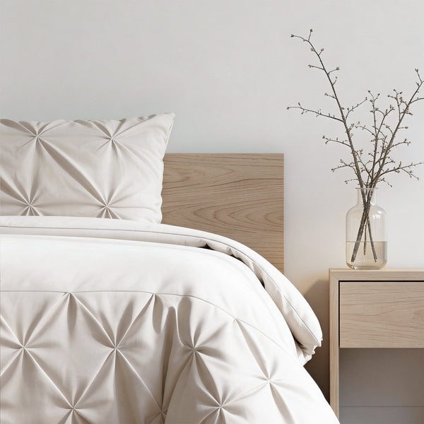 Microfibre Duvet Cover Set Border Pintuck | Beige | King Long - 240cm (W) x 220cm (L) - The Bedding & Blankets Store