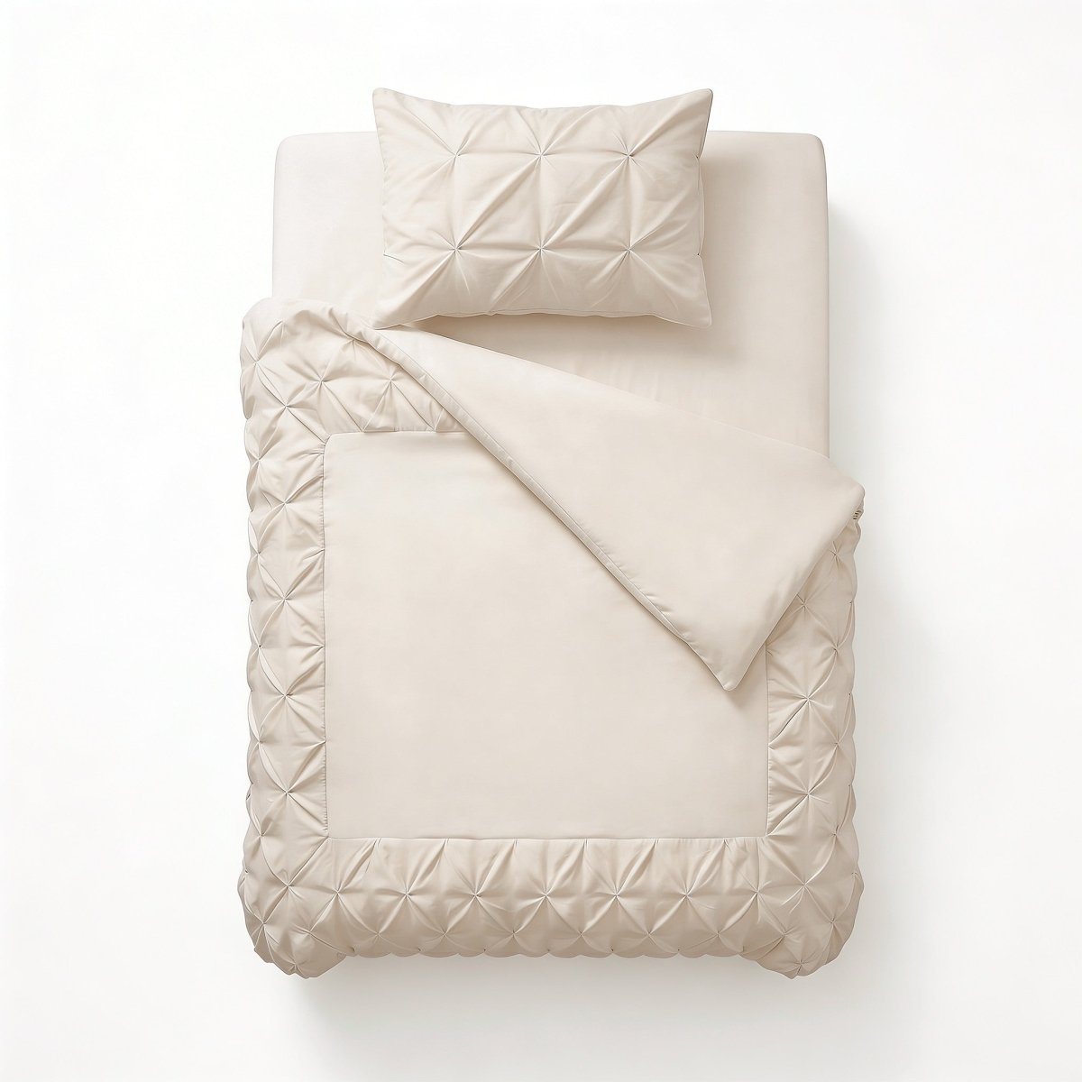 Microfibre Duvet Cover Set Border Pintuck | Beige | King Long - 240cm (W) x 220cm (L) - The Bedding & Blankets Store