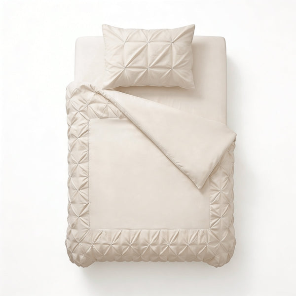 Microfibre Duvet Cover Set Border Pintuck | Beige | King Long - 240cm (W) x 220cm (L) - The Bedding & Blankets Store