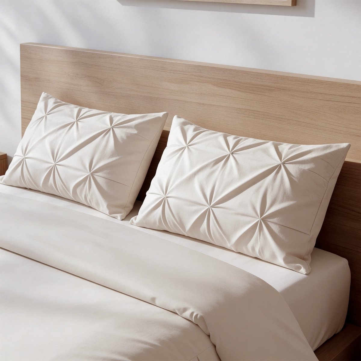 Microfibre Duvet Cover Set Border Pintuck | Beige | King Long - 240cm (W) x 220cm (L) - The Bedding & Blankets Store